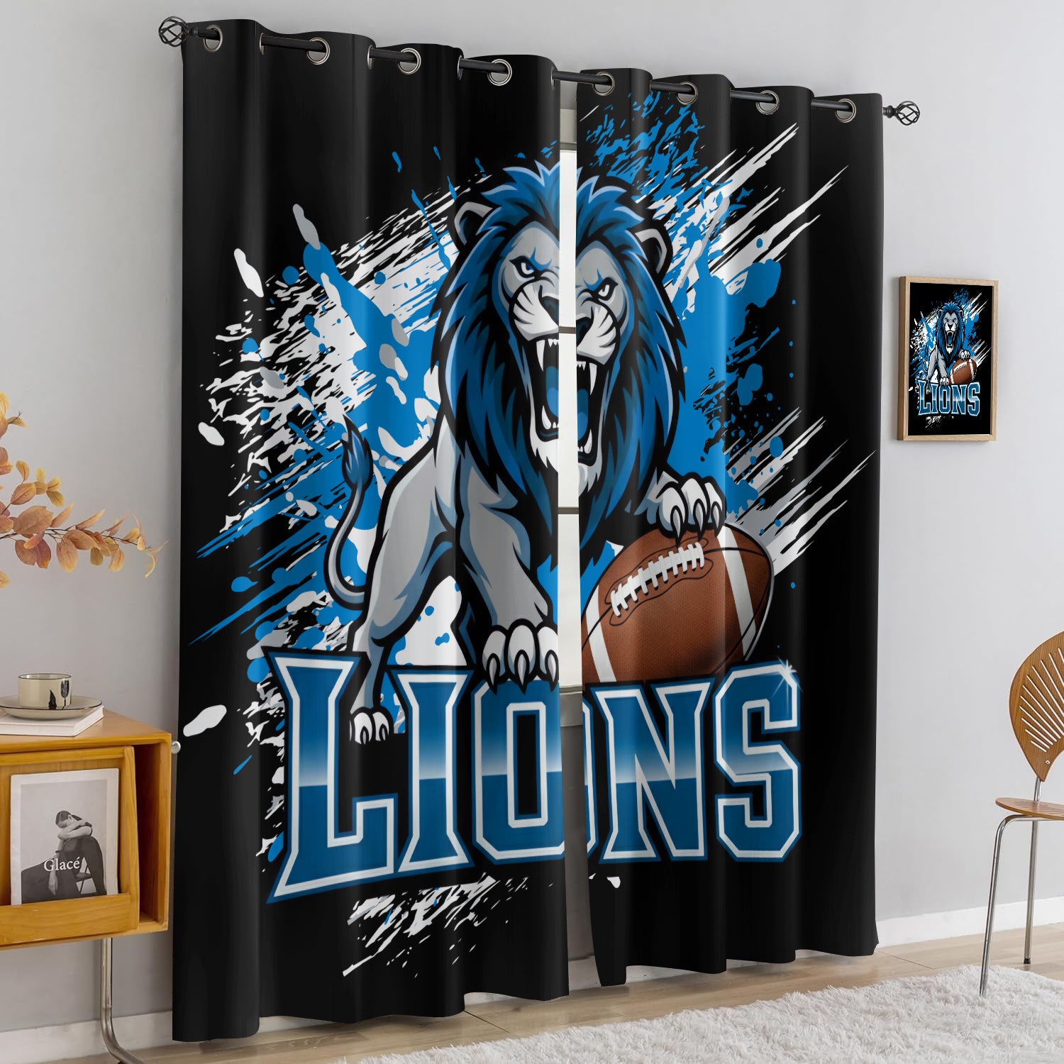 Detroit Lions Blackout Curtains Drapes For Window Treatment Set