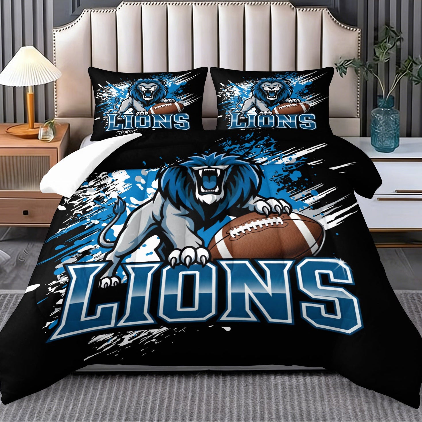 Detroit Lions Comforter Pillowcase Sets Blanket All Season Reversible Quilted Duvet