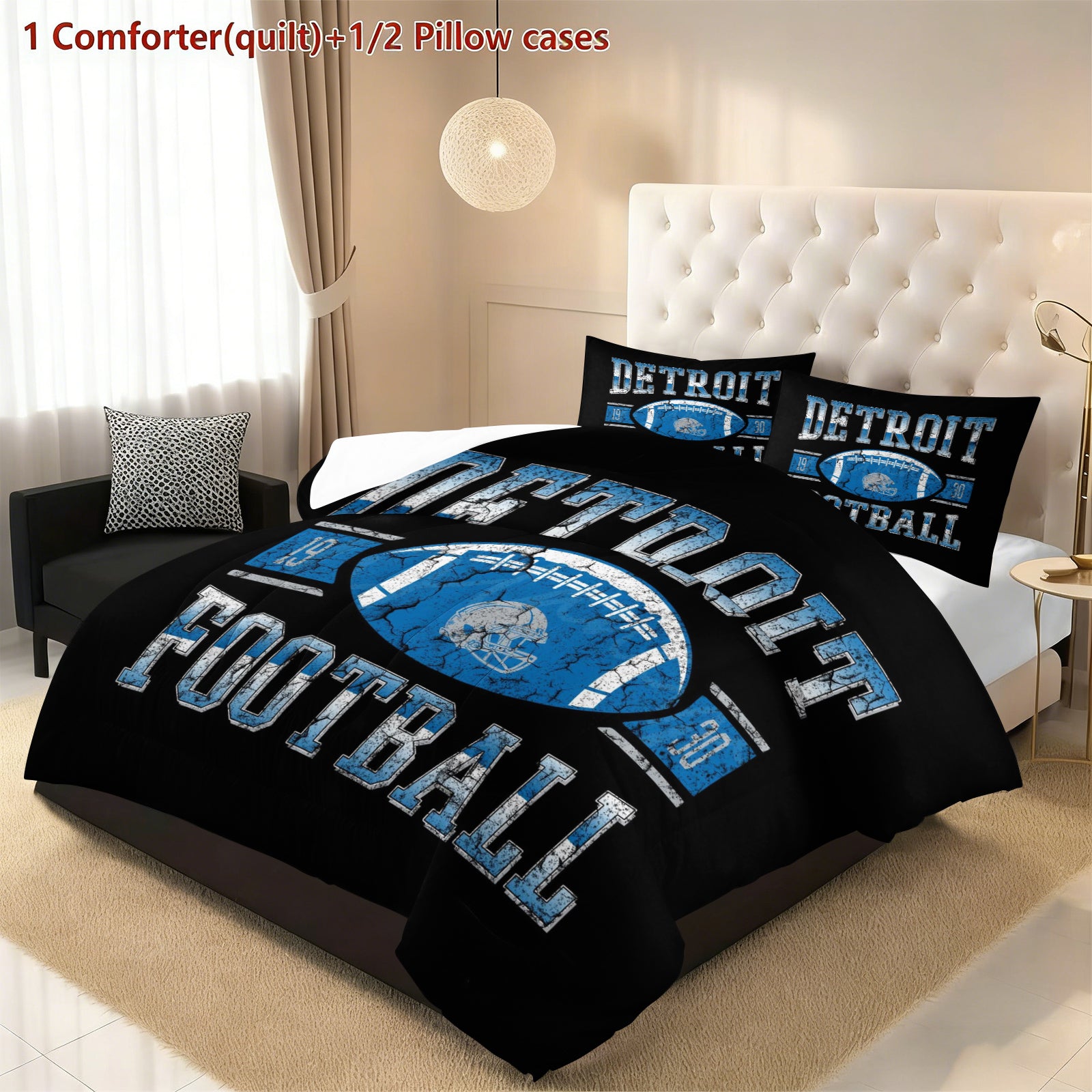 Detroit Lions Comforter Pillowcase Sets Blanket All Season Reversible Quilted Duvet