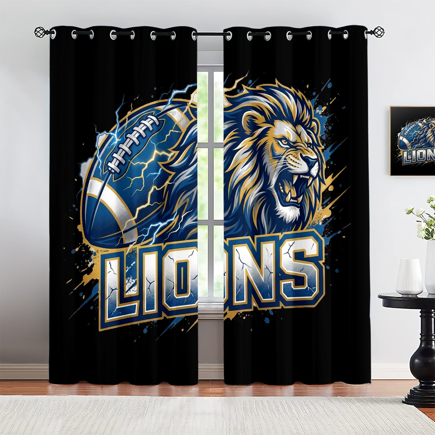 Detroit Lions Blackout Curtains Drapes For Window Treatment Set