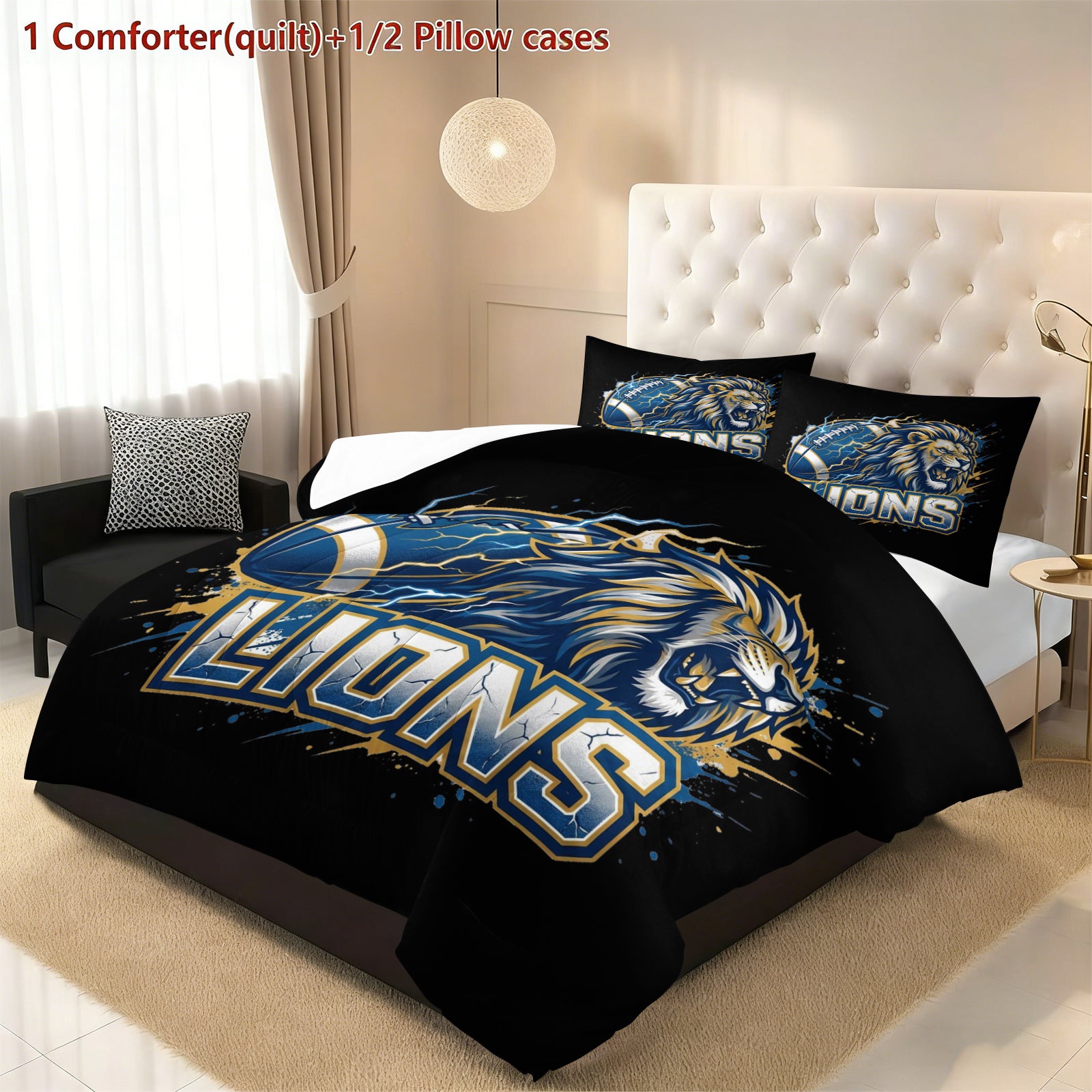 Detroit Lions Comforter Pillowcase Sets Blanket All Season Reversible Quilted Duvet