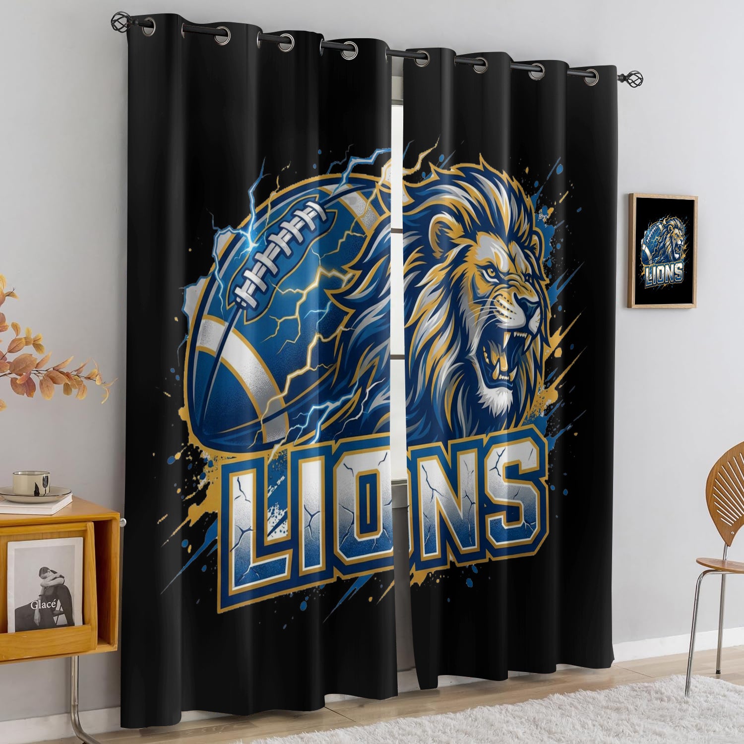 Detroit Lions Blackout Curtains Drapes For Window Treatment Set
