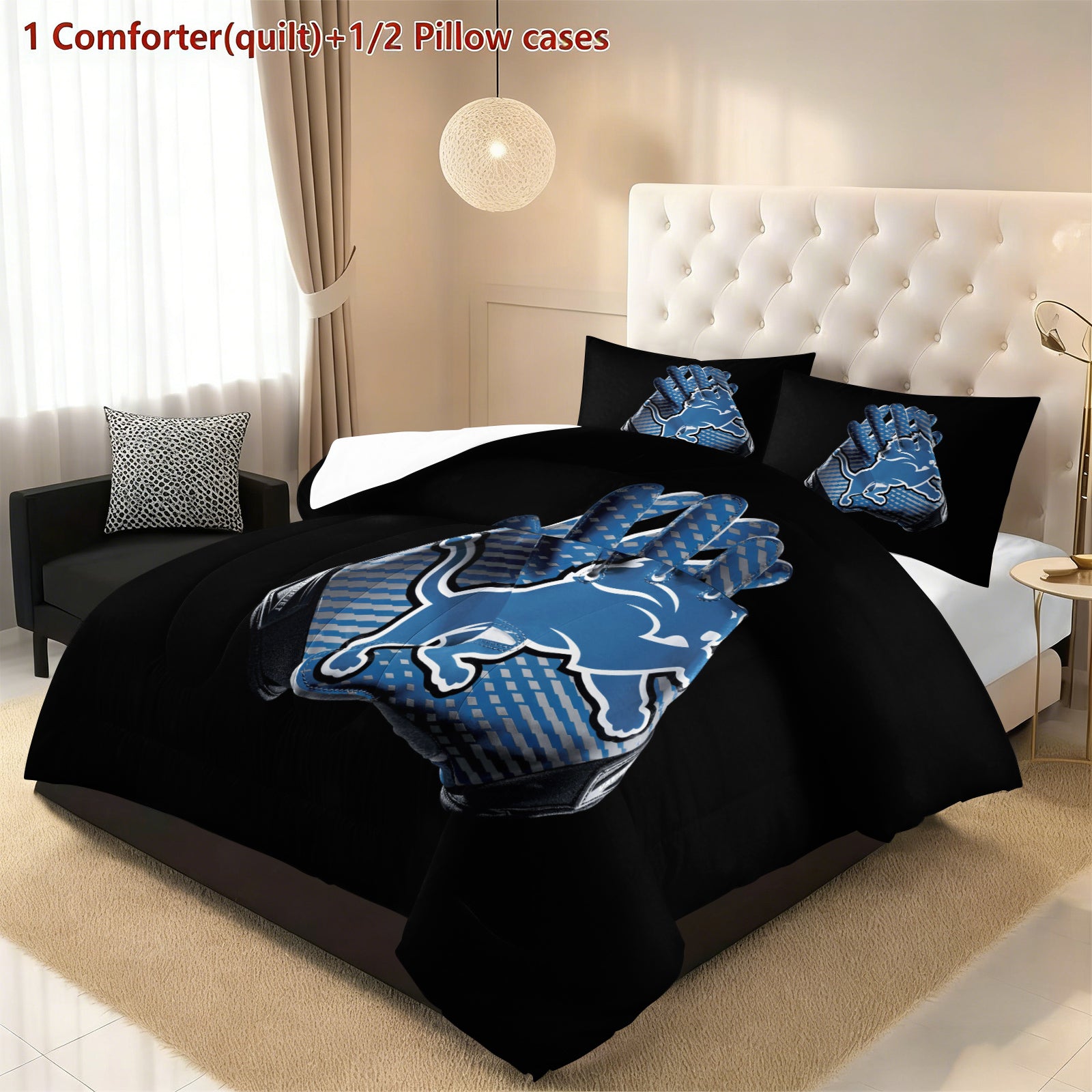 Detroit Lions Comforter Pillowcase Sets Blanket All Season Reversible Quilted Duvet