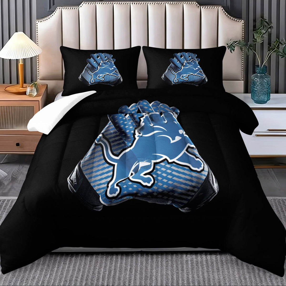 Detroit Lions Comforter Pillowcase Sets Blanket All Season Reversible Quilted Duvet
