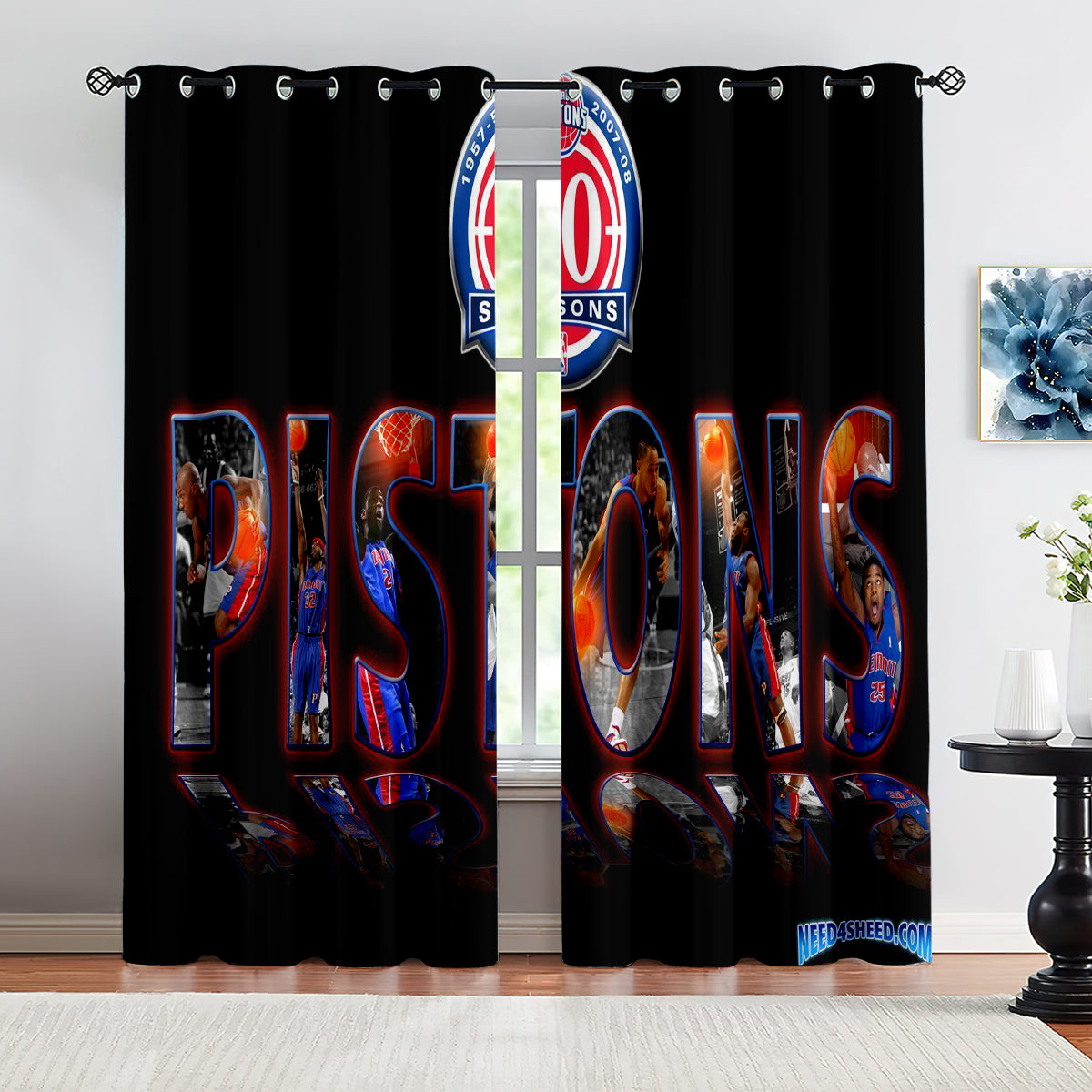 Detroit Basketball Pistons Blackout Curtains Drapes For Window Treatment Set