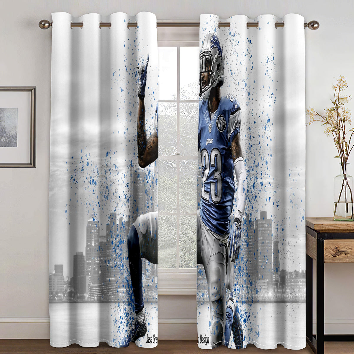 Detroit Lions Football League Curtains Blackout Window Treatments Drapes Room Decor