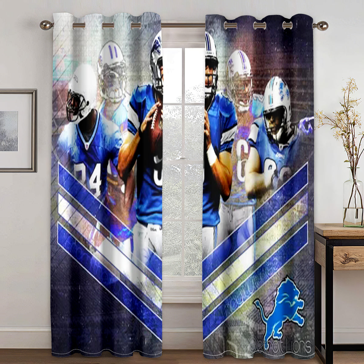 Detroit Lions Football League Curtains Blackout Window Treatments Drapes Room Decor