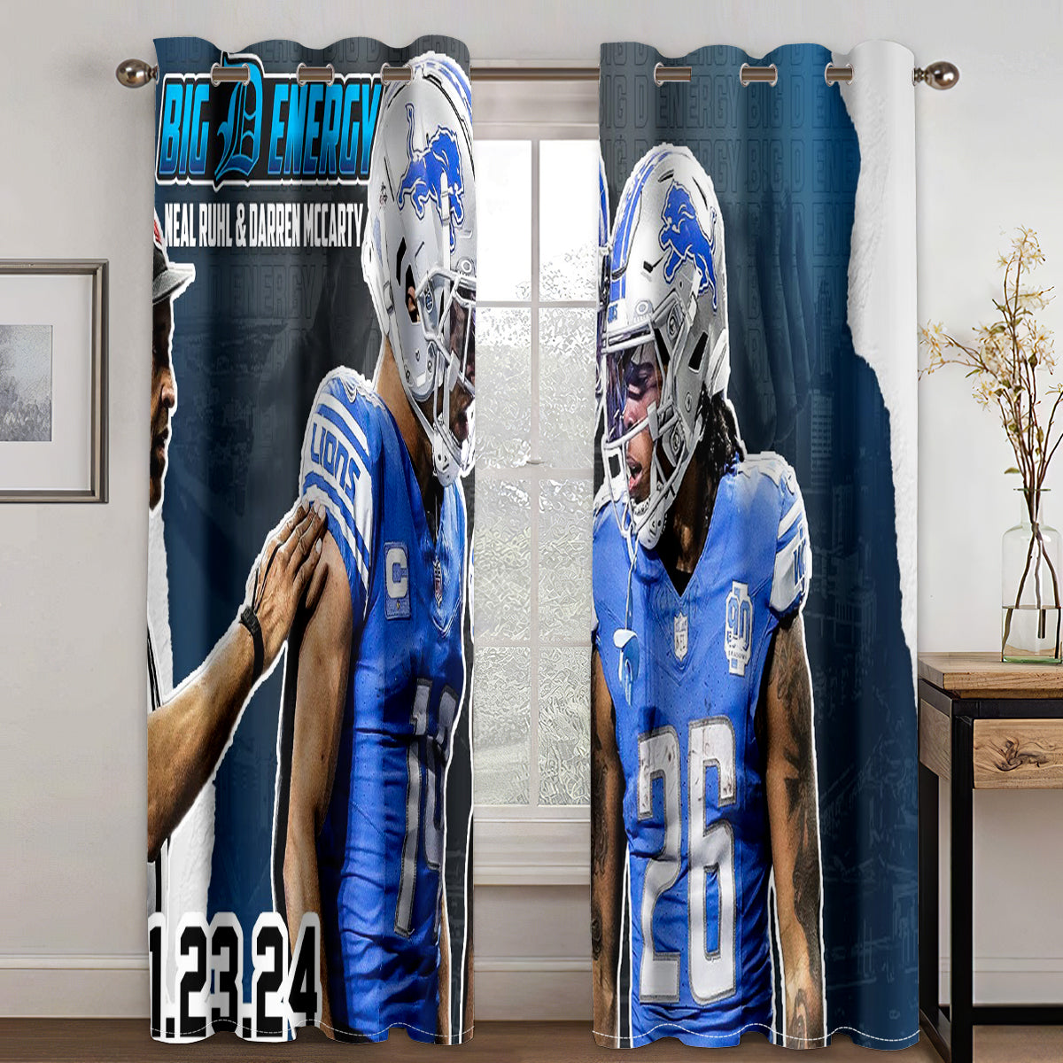 Detroit Lions Football League Curtains Blackout Window Treatments Drapes Room Decor