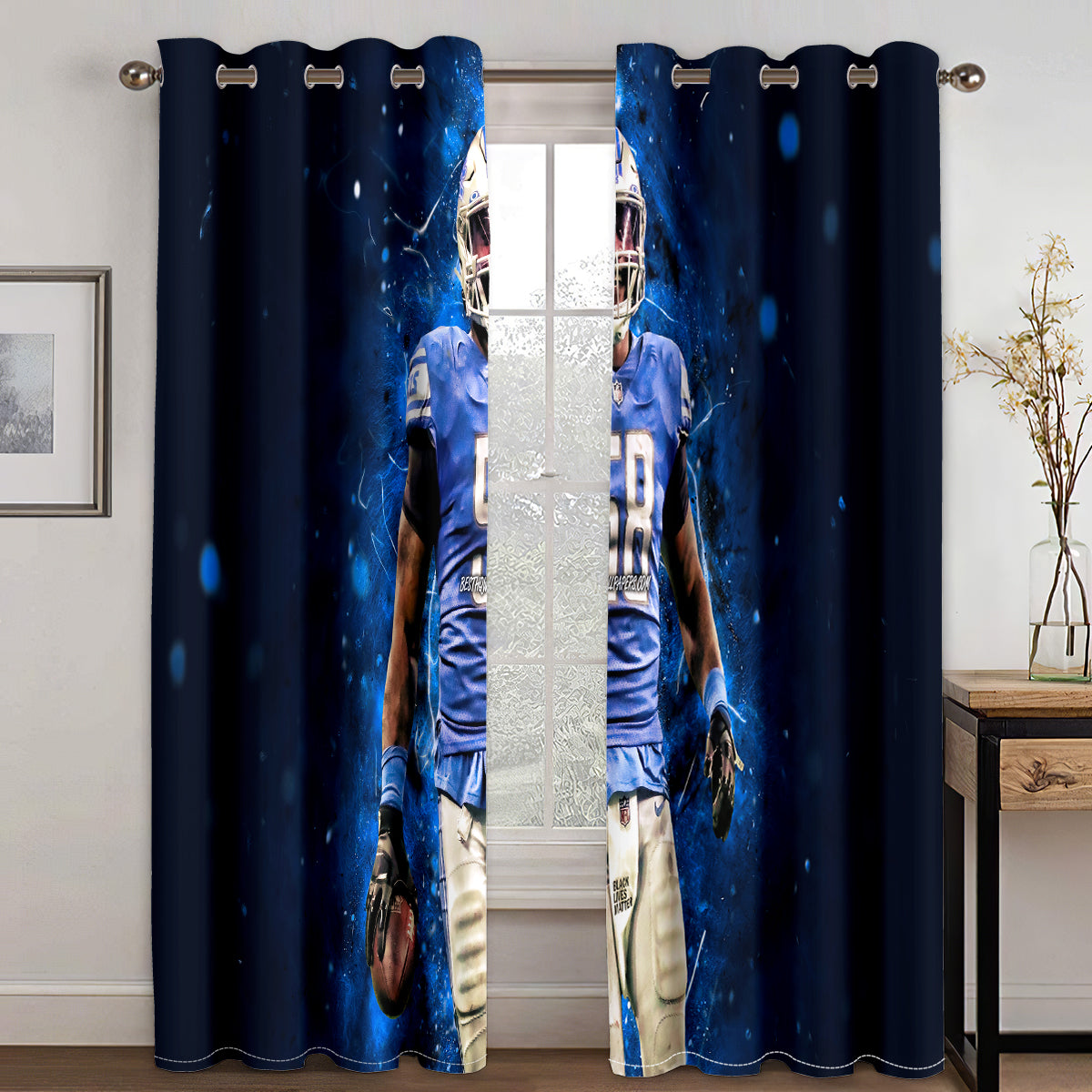 Detroit Lions Football League Curtains Blackout Window Treatments Drapes Room Decor