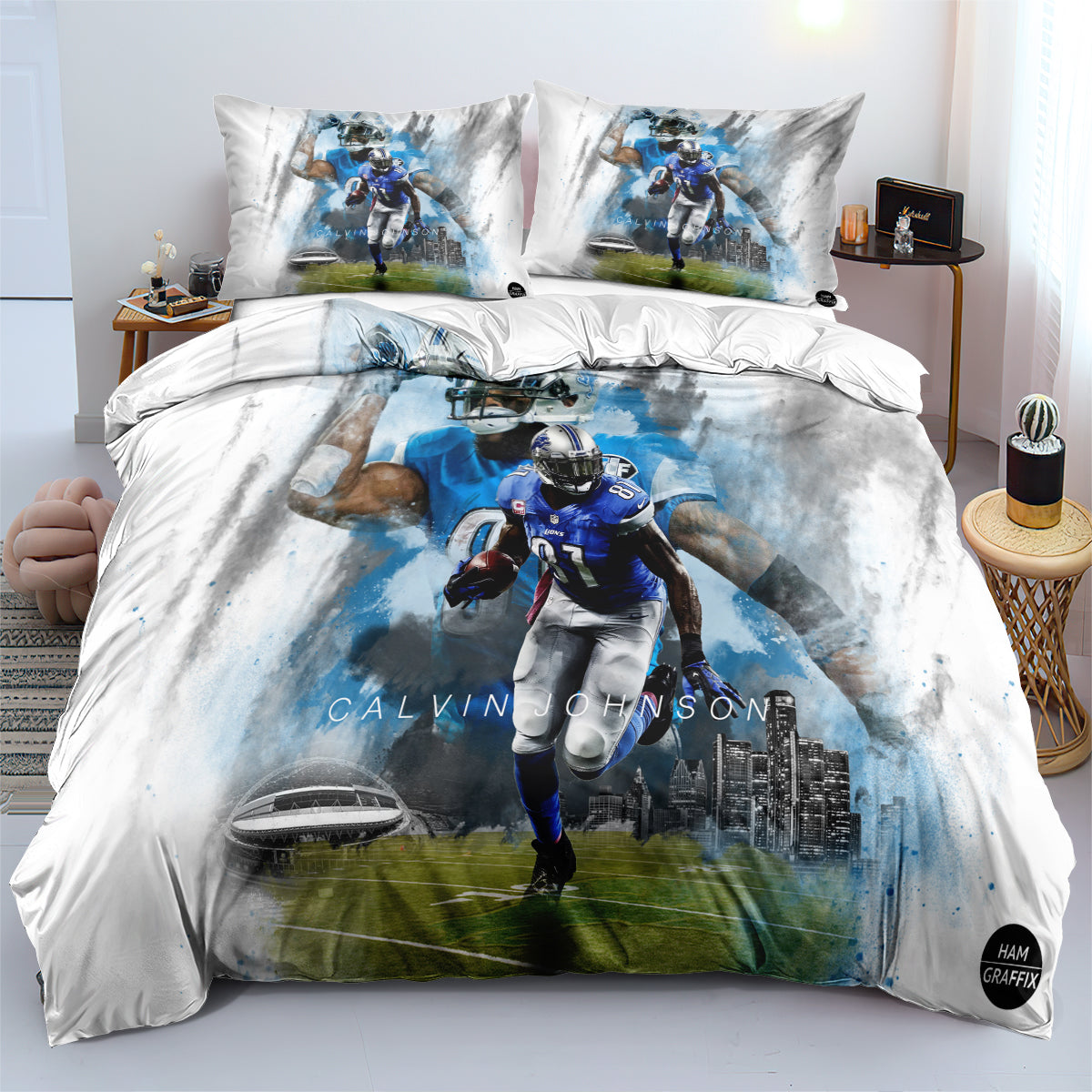 Detroit Lions Football League Duvet Cover Quilt Cover Pillowcase Bedding Set Bed Linen Home Bedroom Decor