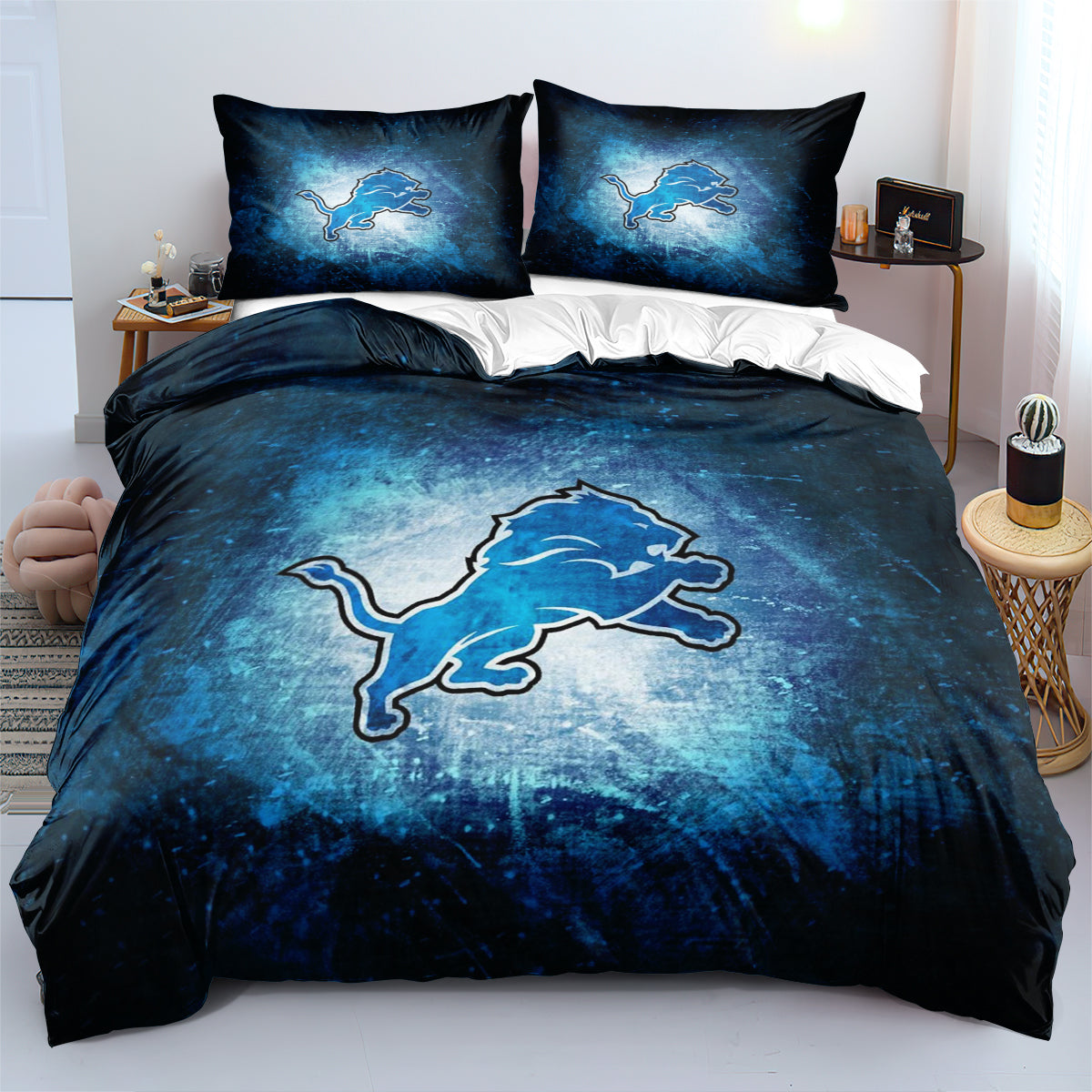 Detroit Lions Football League Duvet Cover Quilt Cover Pillowcase Bedding Set Bed Linen Home Bedroom Decor