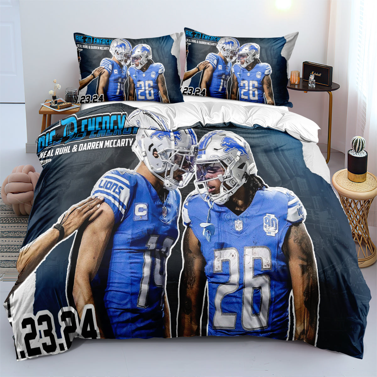 Detroit Lions Football League Duvet Cover Quilt Cover Pillowcase Bedding Set Bed Linen Home Bedroom Decor