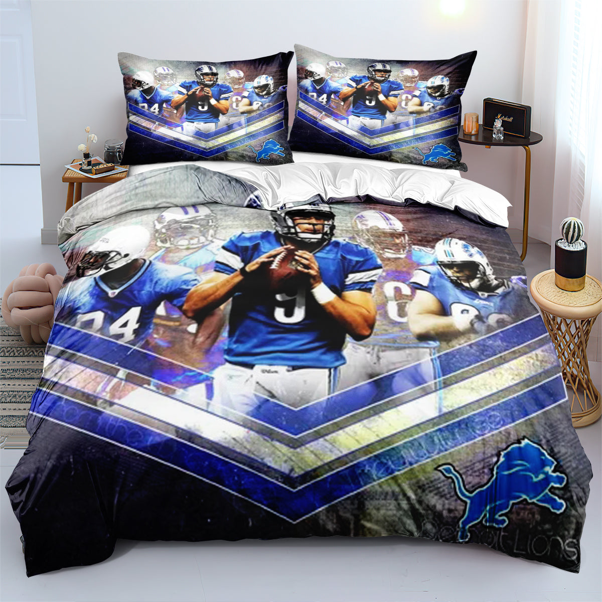 Detroit Lions Football League Duvet Cover Quilt Cover Pillowcase Bedding Set Bed Linen Home Bedroom Decor