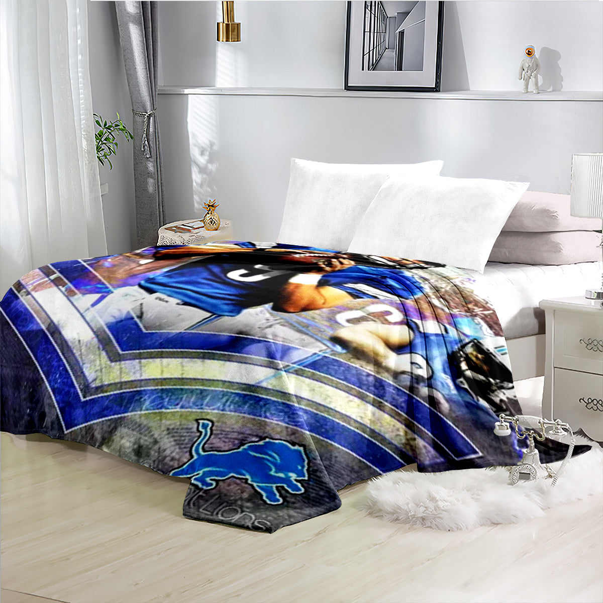 Detroit Lions Football Team Flannel Fleece Throw Blanket