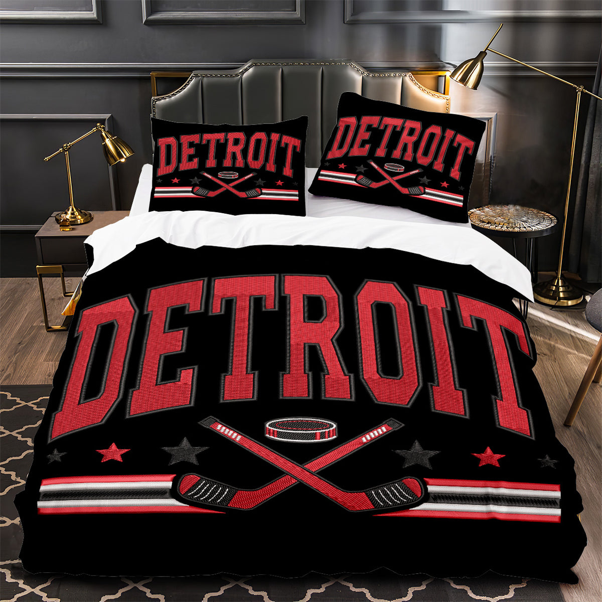 Detroit Red Wings Hockey Duvet Cover Quilt Case Pillowcase Bedding Set Without Filler