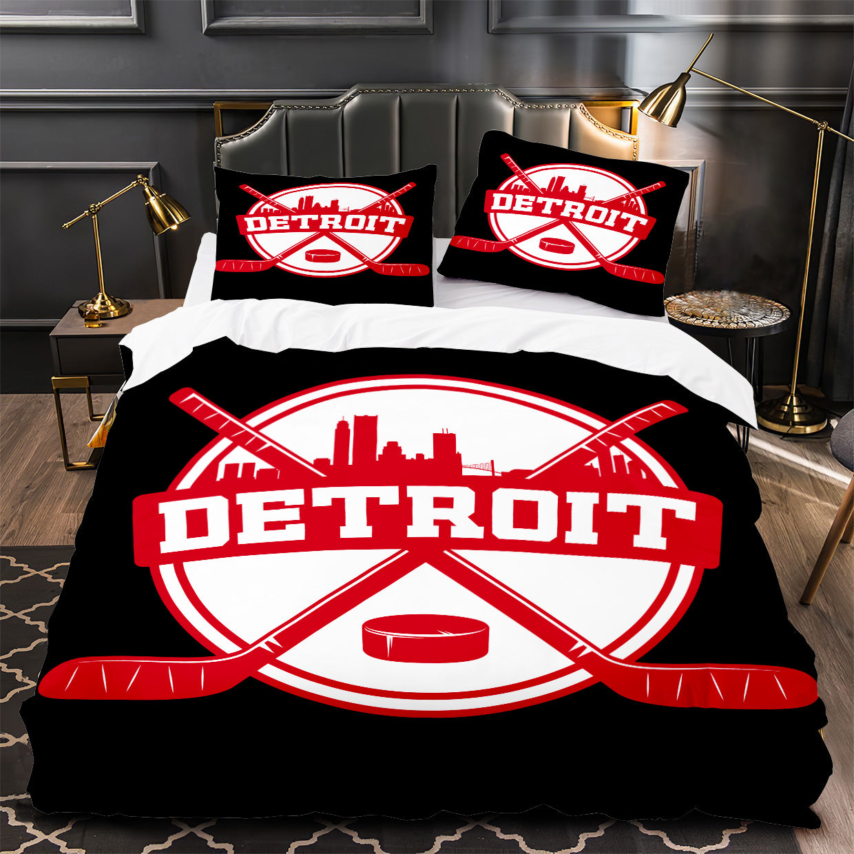 Detroit Red Wings Hockey Duvet Cover Quilt Case Pillowcase Bedding Set Without Filler