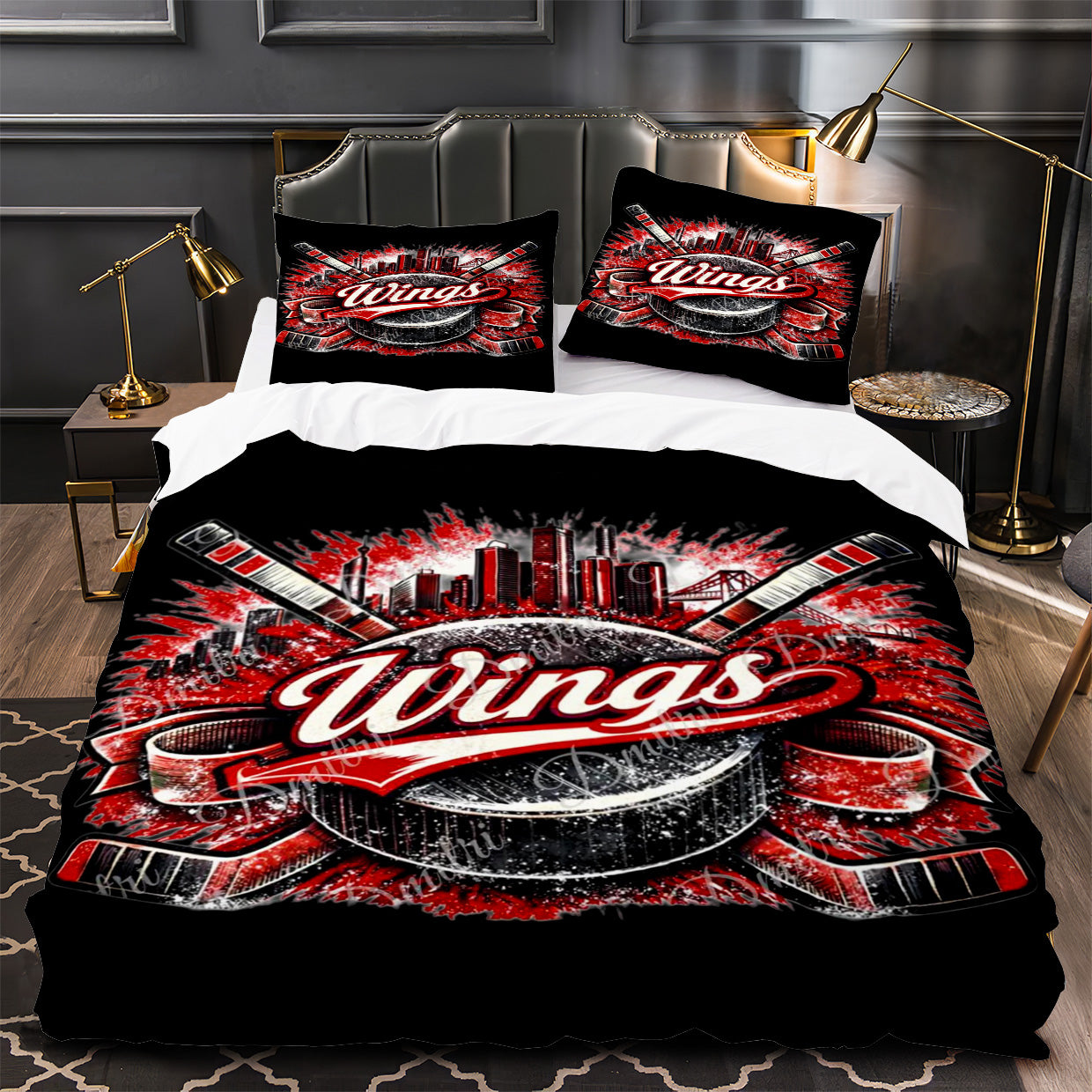 Detroit Red Wings Hockey Duvet Cover Quilt Case Pillowcase Bedding Set Without Filler