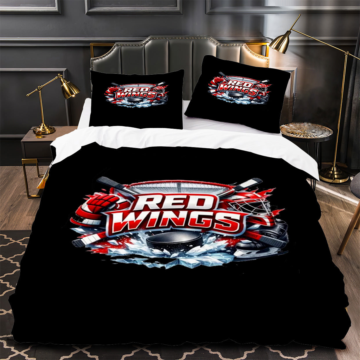 Detroit Red Wings Hockey Duvet Cover Quilt Case Pillowcase Bedding Set Without Filler