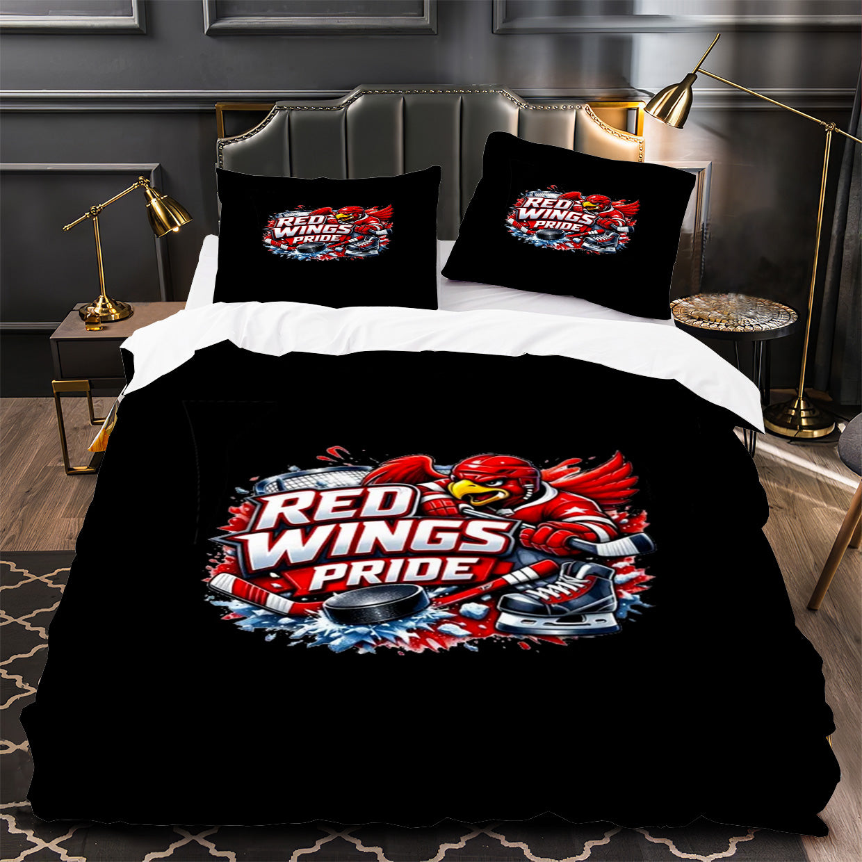 Detroit Red Wings Hockey Duvet Cover Quilt Case Pillowcase Bedding Set Without Filler