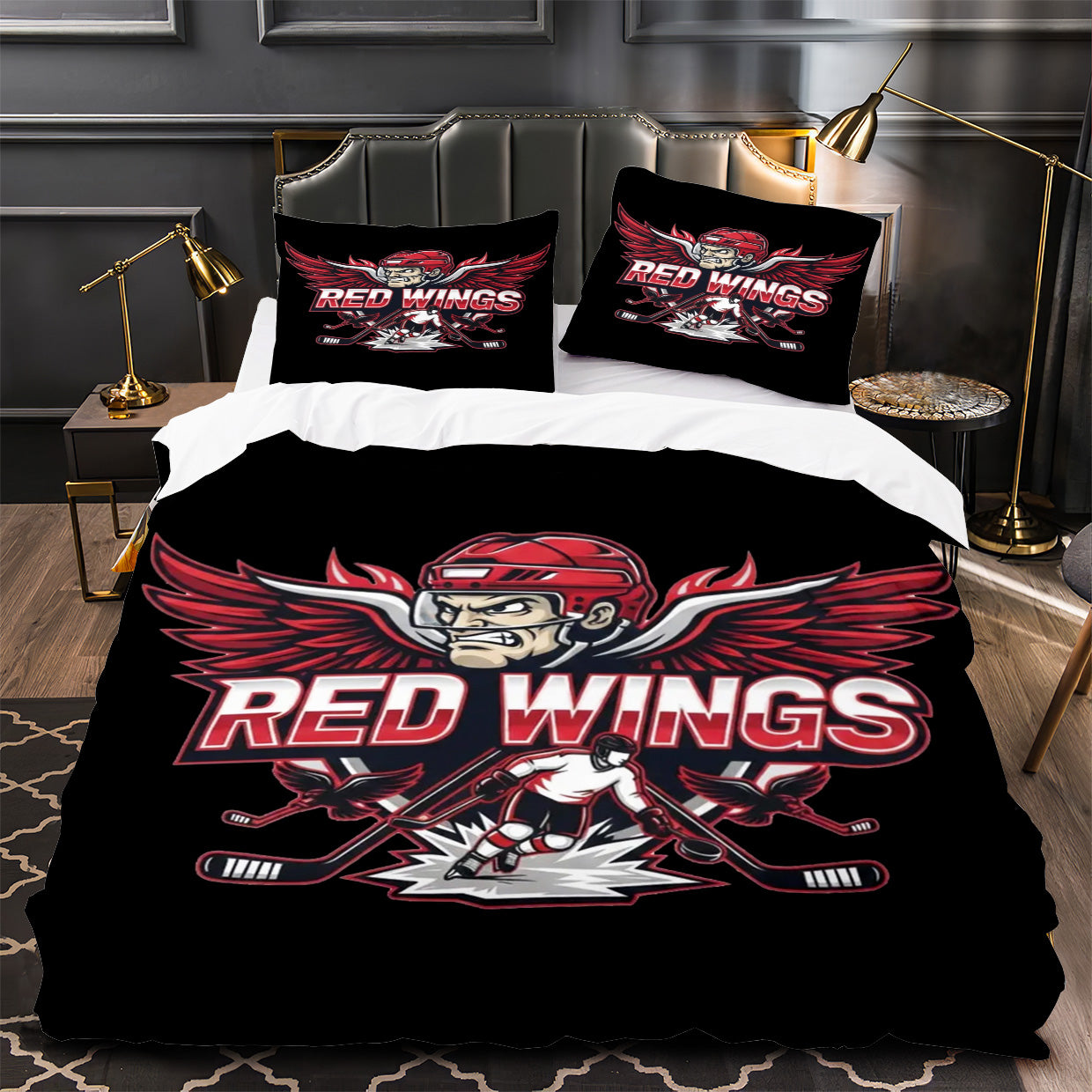 Detroit Red Wings Hockey Duvet Cover Quilt Case Pillowcase Bedding Set Without Filler