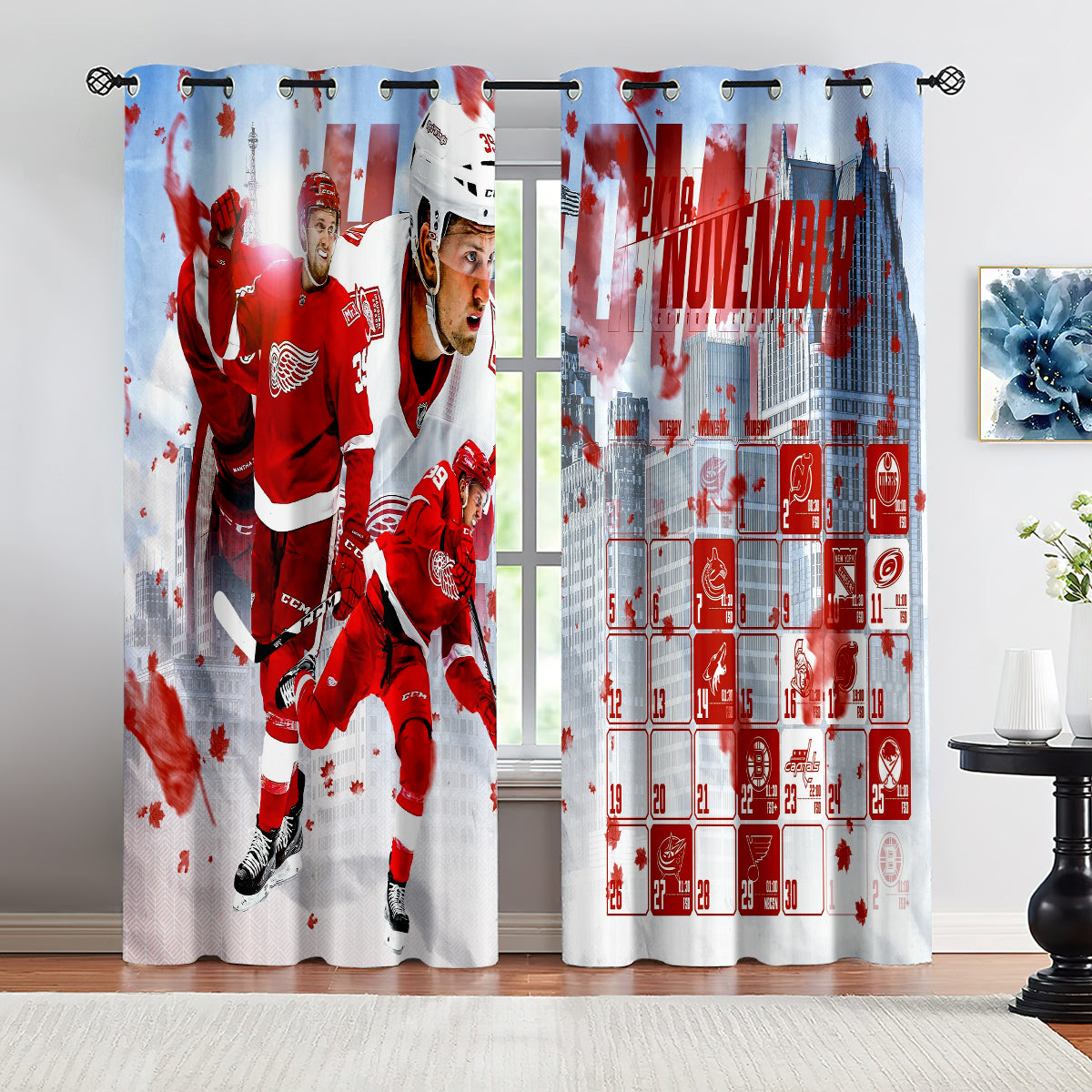 Detroit Red Wings Hockey League Blackout Curtains Drapes For Window Treatment Set