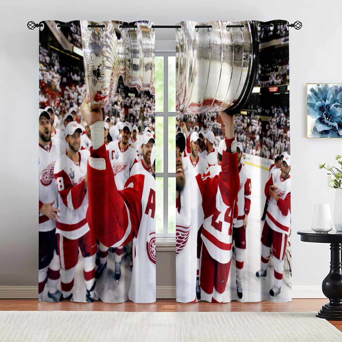 Detroit Red Wings Hockey League Blackout Curtains Drapes For Window Treatment Set