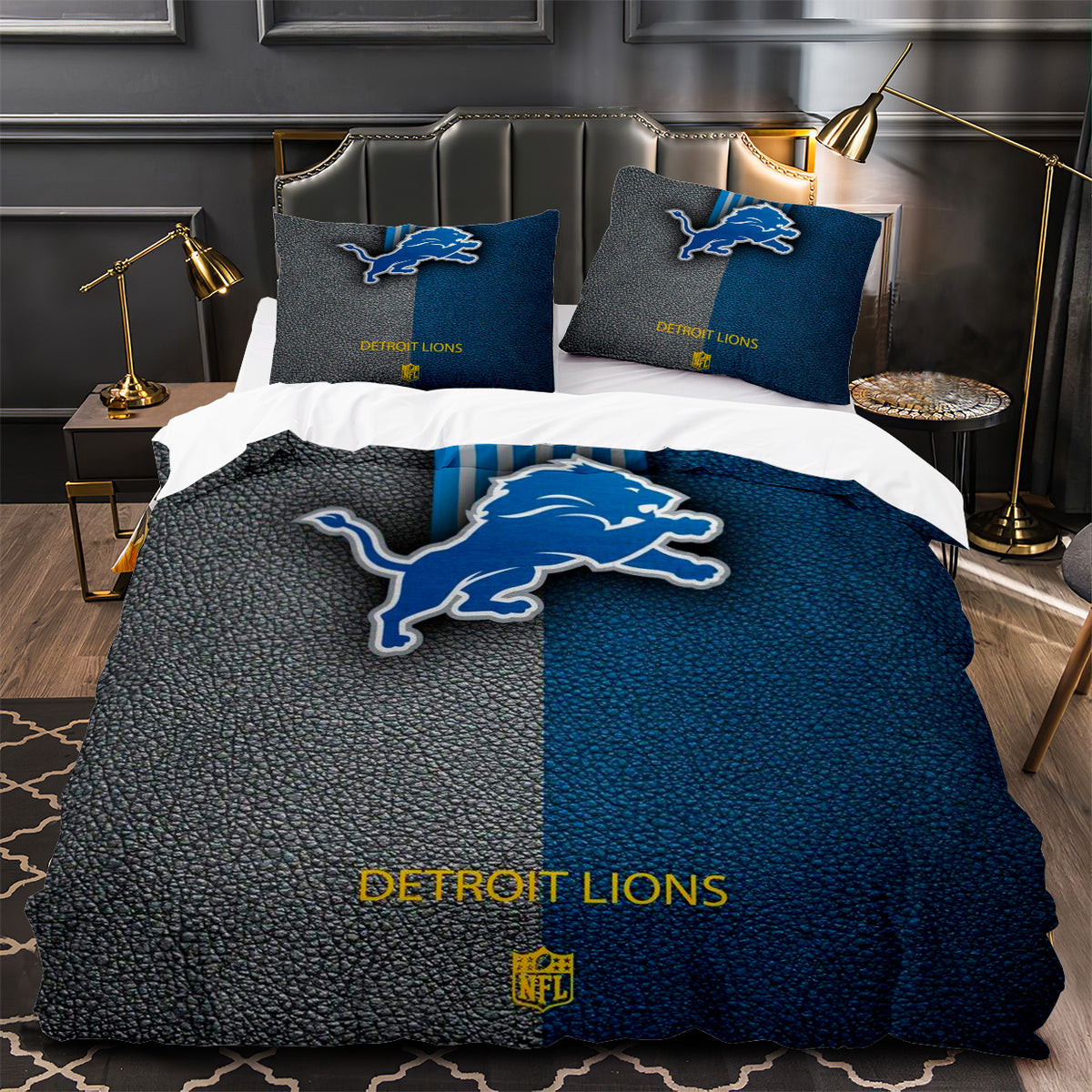 Detroit Lions Football Duvet Cover Quilt Case Pillowcase Bedding Set Without Filler