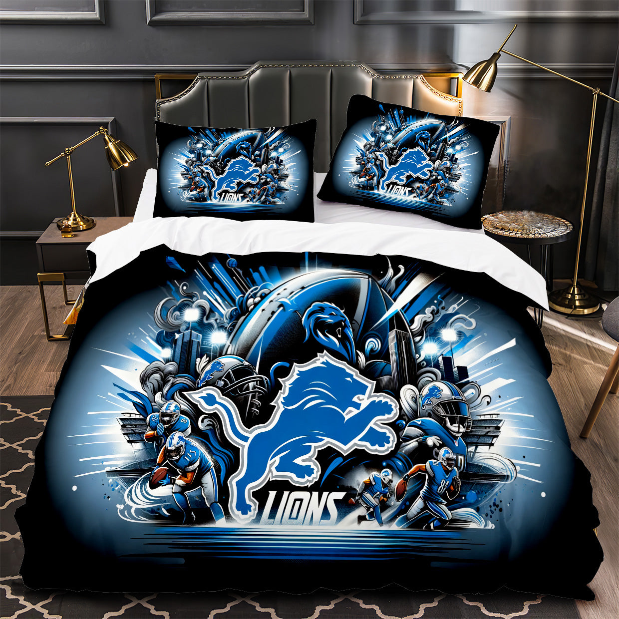 Detroit Lions Football Duvet Cover Quilt Case Pillowcase Bedding Set Without Filler