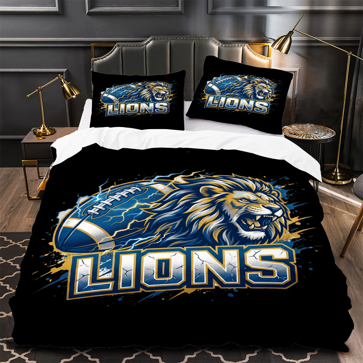 Detroit Lions Football Duvet Cover Quilt Case Pillowcase Bedding Set Without Filler