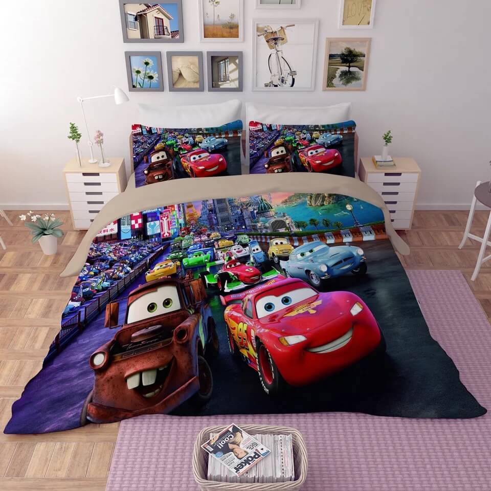 Disney Movie Cars Lightning McQueen Duvet Cover Quilt Case Pillowcase Bedding Set Bedroom Decor