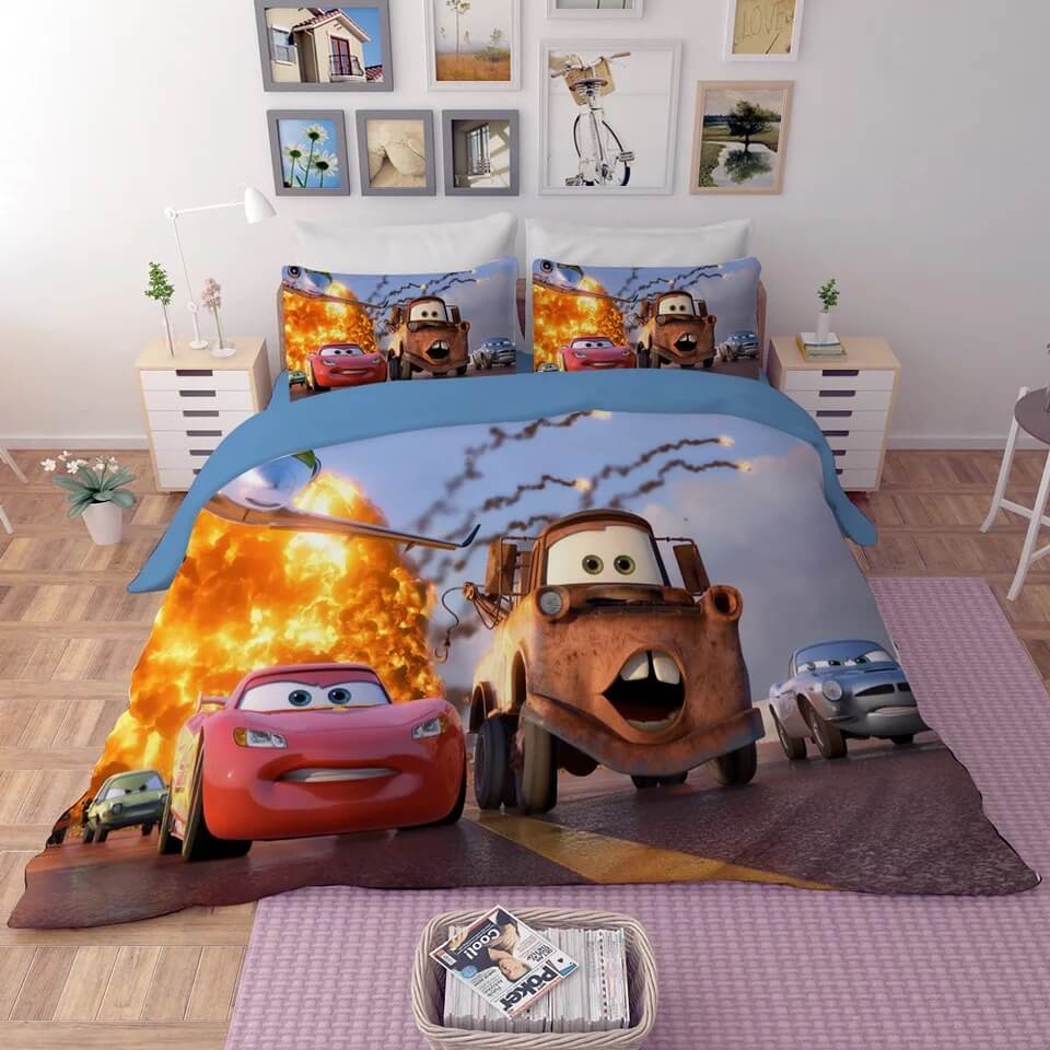Disney Movie Cars Lightning McQueen Duvet Cover Quilt Case Pillowcase Bedding Set Bedroom Decor