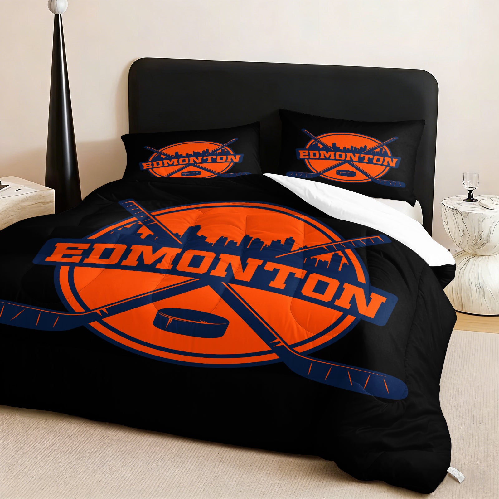 Edmonton Oilers Hockey League Comforter Pillowcase Sets Blanket All Season Reversible Quilted Duvet