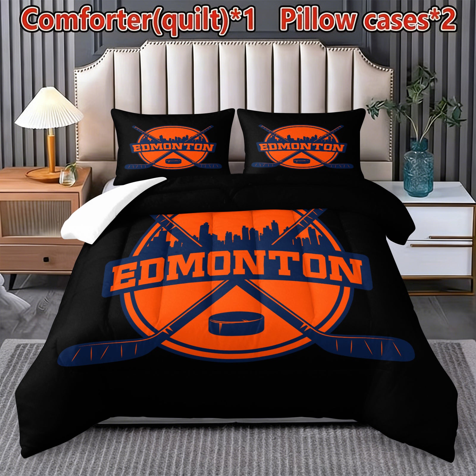 Edmonton Oilers Hockey League Comforter Pillowcase Sets Blanket All Season Reversible Quilted Duvet