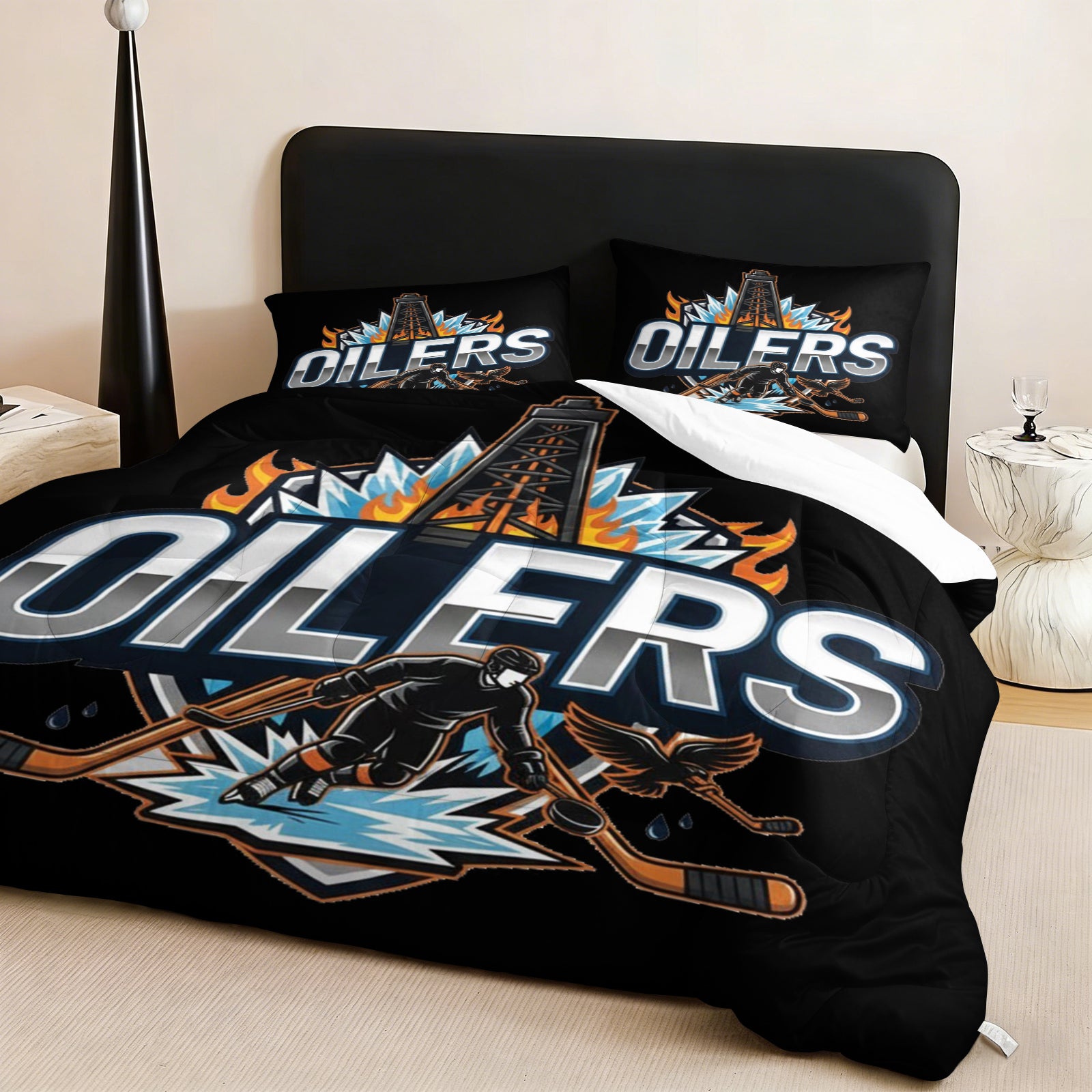 Edmonton Oilers Hockey League Comforter Pillowcase Sets Blanket All Season Reversible Quilted Duvet