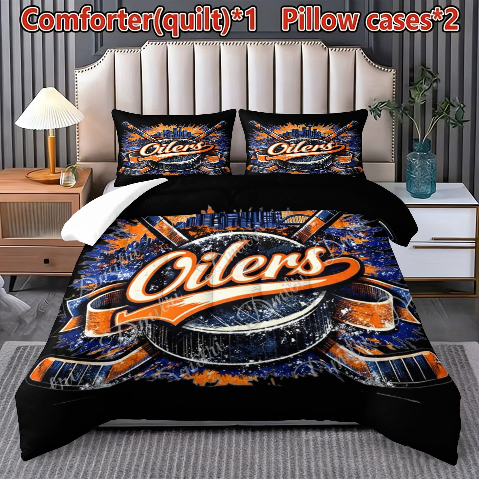 Edmonton Oilers Hockey League Comforter Pillowcase Sets Blanket All Season Reversible Quilted Duvet