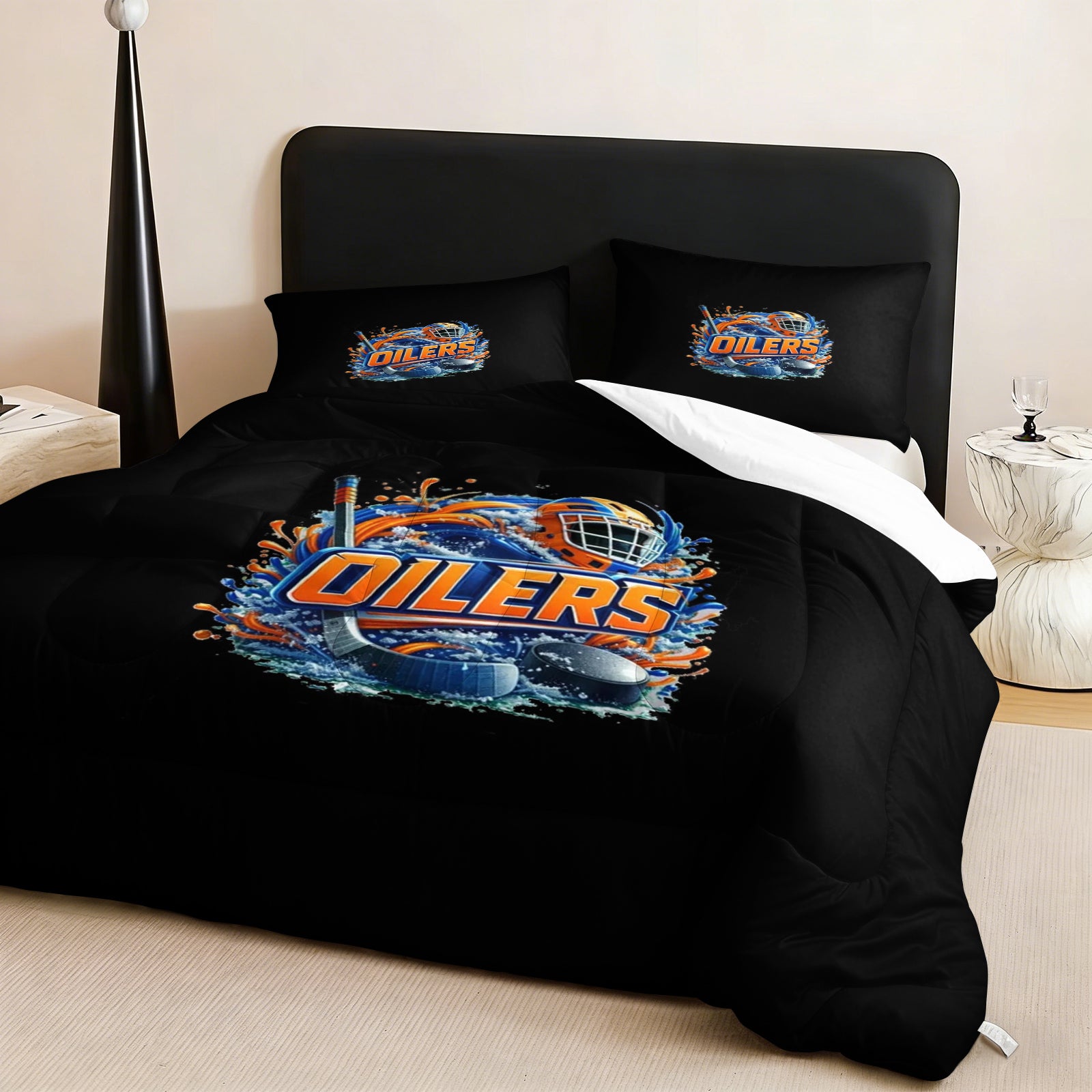 Edmonton Oilers Hockey League Comforter Pillowcase Sets Blanket All Season Reversible Quilted Duvet