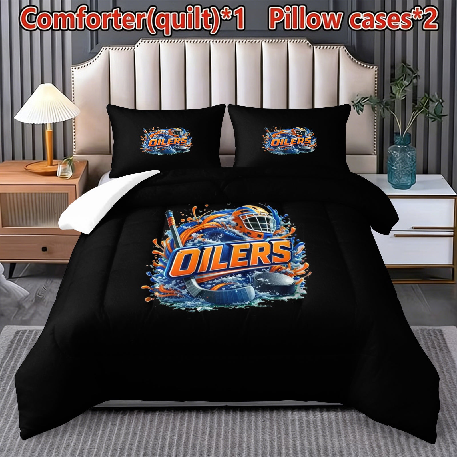 Edmonton Oilers Hockey League Comforter Pillowcase Sets Blanket All Season Reversible Quilted Duvet