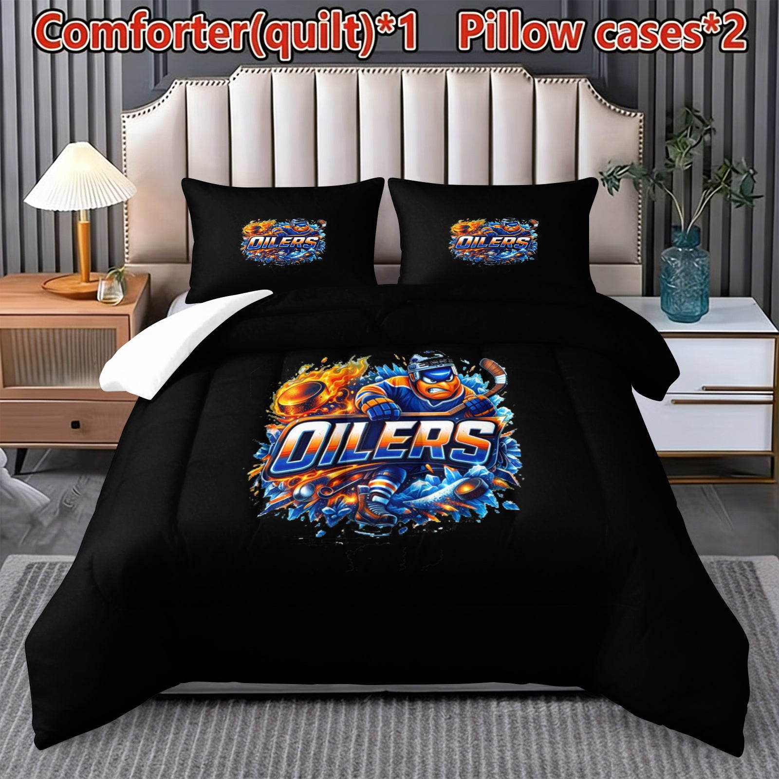 Edmonton Oilers Hockey League Comforter Pillowcase Sets Blanket All Season Reversible Quilted Duvet