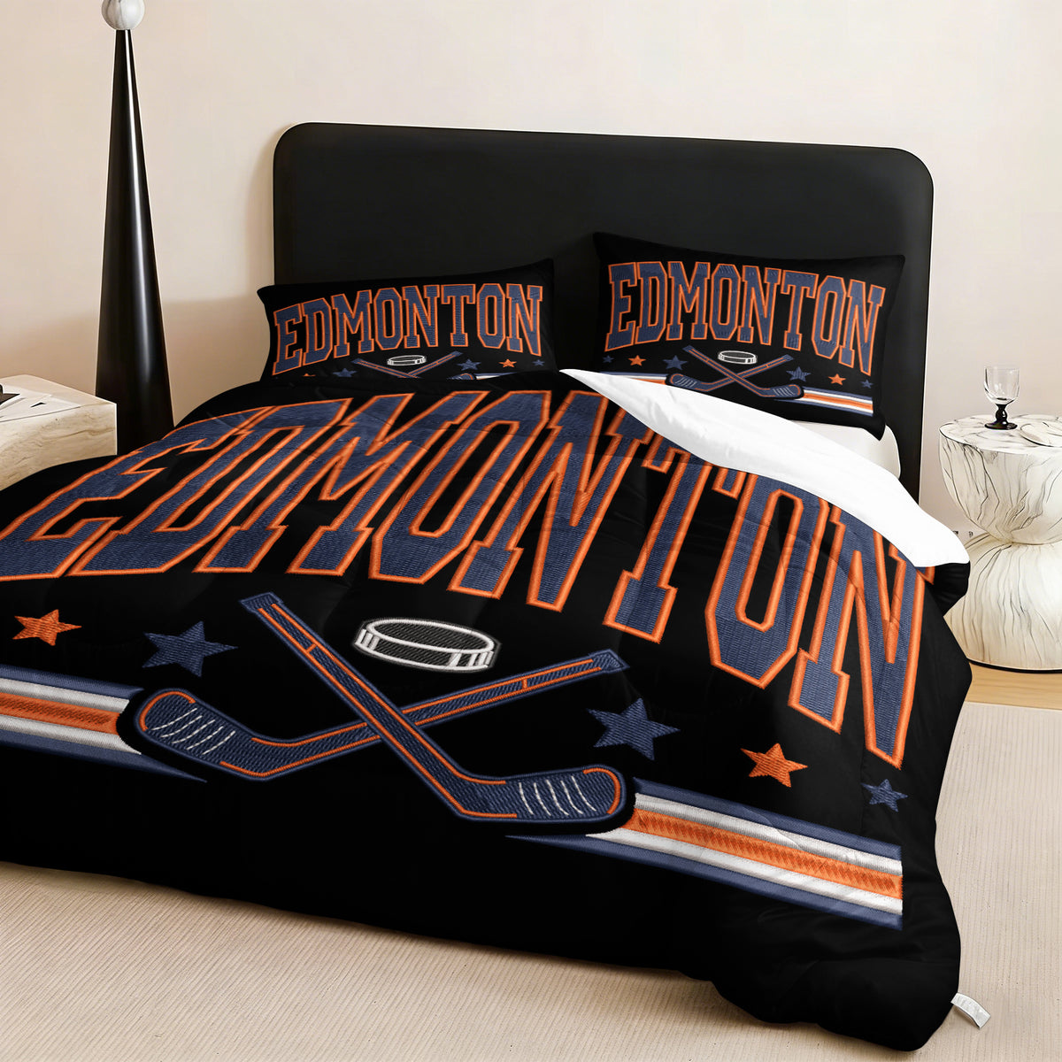 Edmonton Oilers Hockey League Comforter Pillowcase Sets Blanket All Season Reversible Quilted Duvet