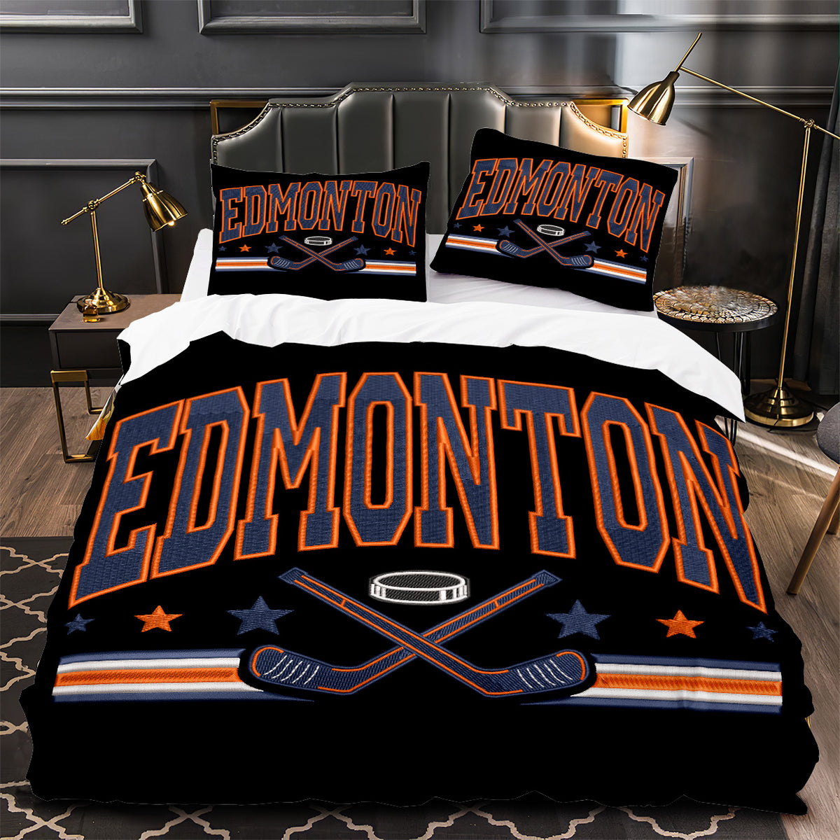 Edmonton Oilers Hockey Duvet Cover Quilt Case Pillowcase Bedding Set Without Filler