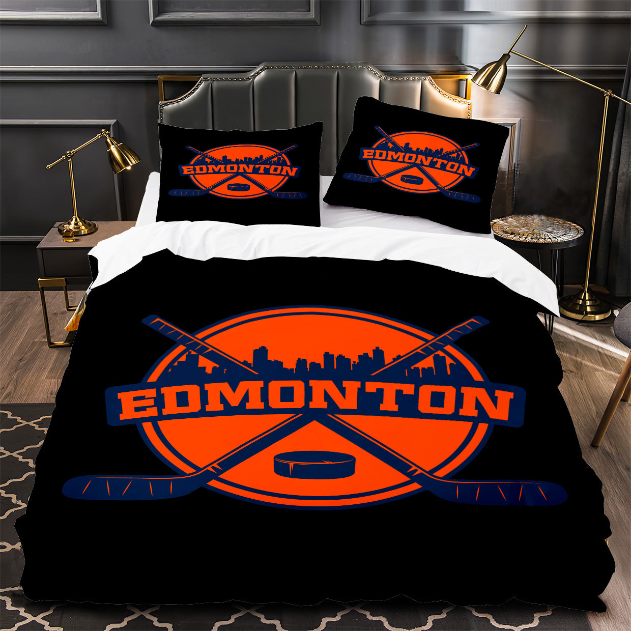 Edmonton Oilers Hockey Duvet Cover Quilt Case Pillowcase Bedding Set Without Filler