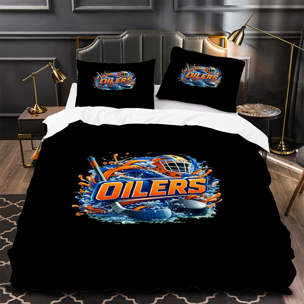 Edmonton Oilers Hockey Duvet Cover Quilt Case Pillowcase Bedding Set Without Filler