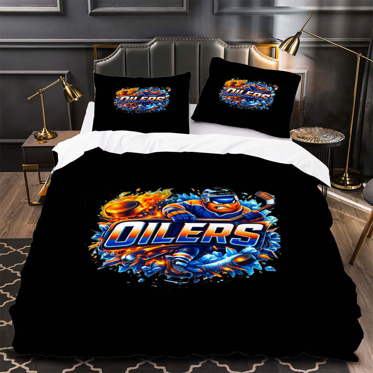 Edmonton Oilers Hockey Duvet Cover Quilt Case Pillowcase Bedding Set Without Filler
