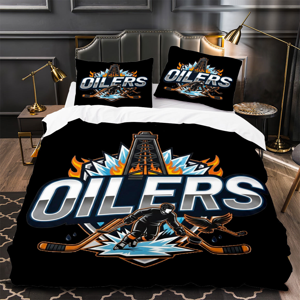 Edmonton Oilers Hockey Duvet Cover Quilt Case Pillowcase Bedding Set Without Filler