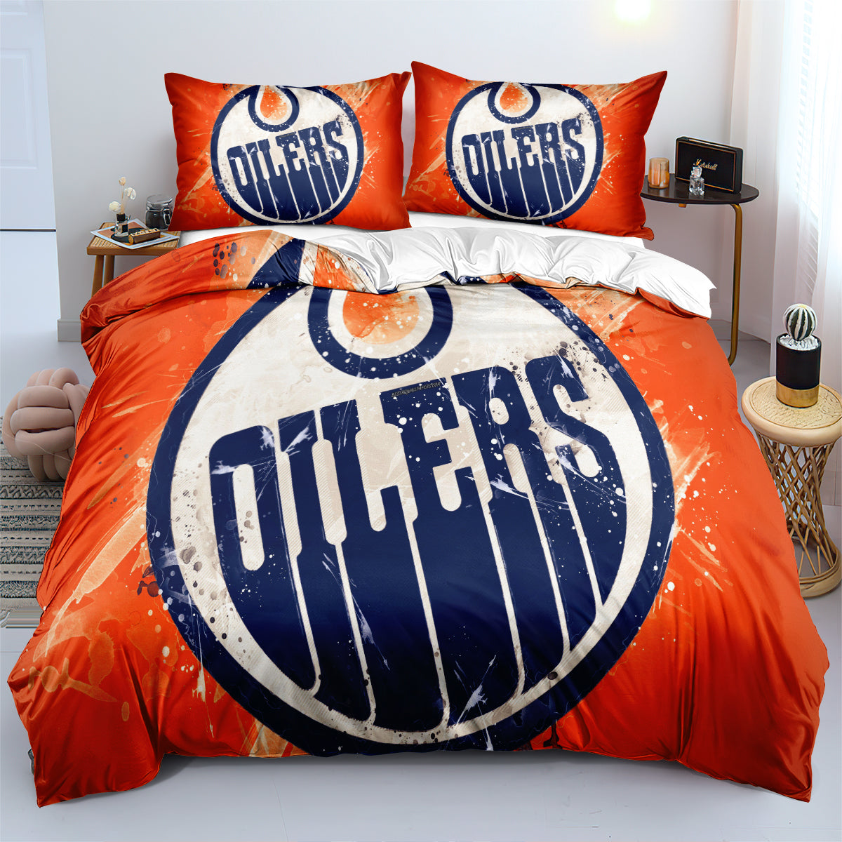 Edmonton Oilers Hockey League Duvet Cover Quilt Case Pillowcase Bedding Set