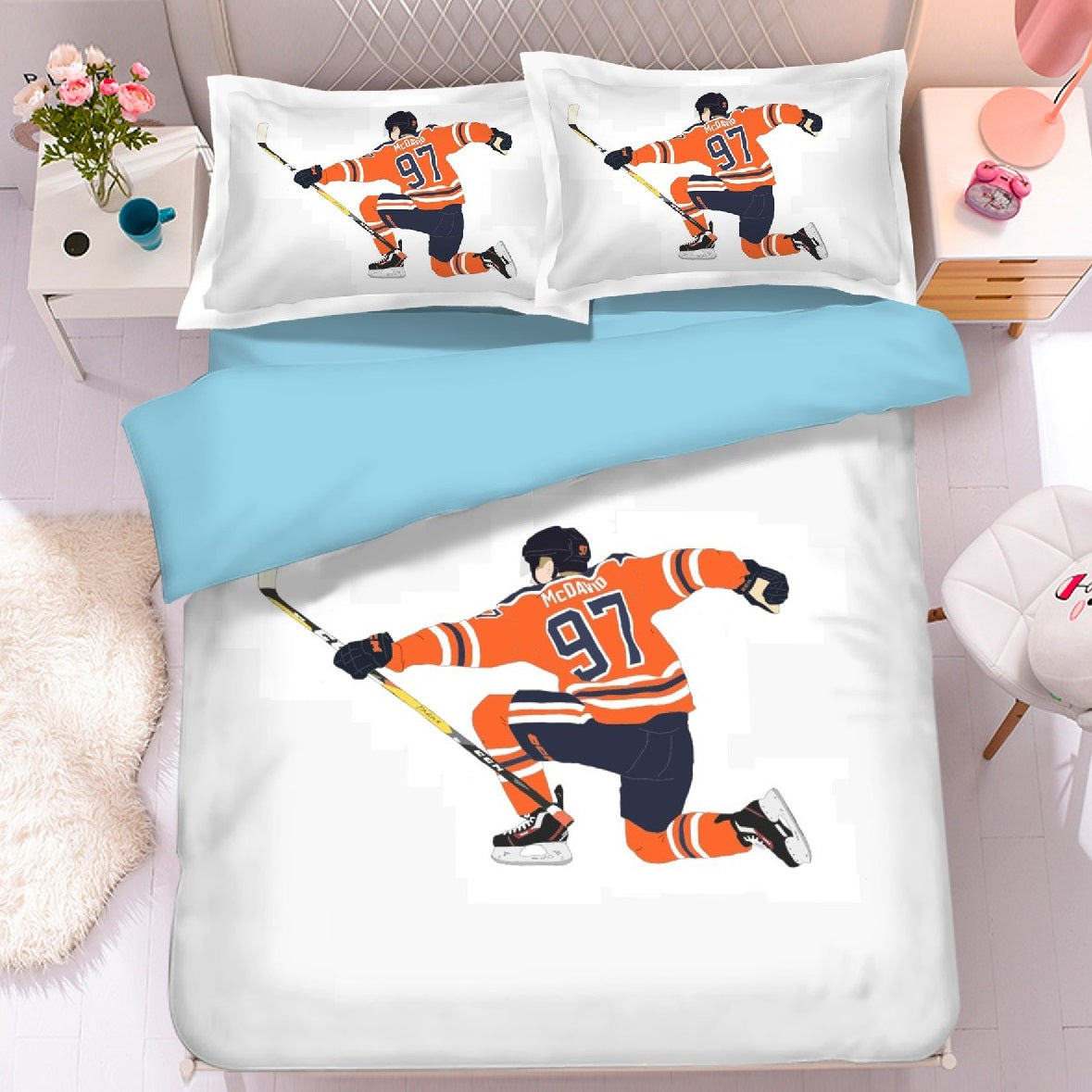 Edmonton Oilers Hockey League Duvet Cover Quilt Case Pillowcase Bedding Set