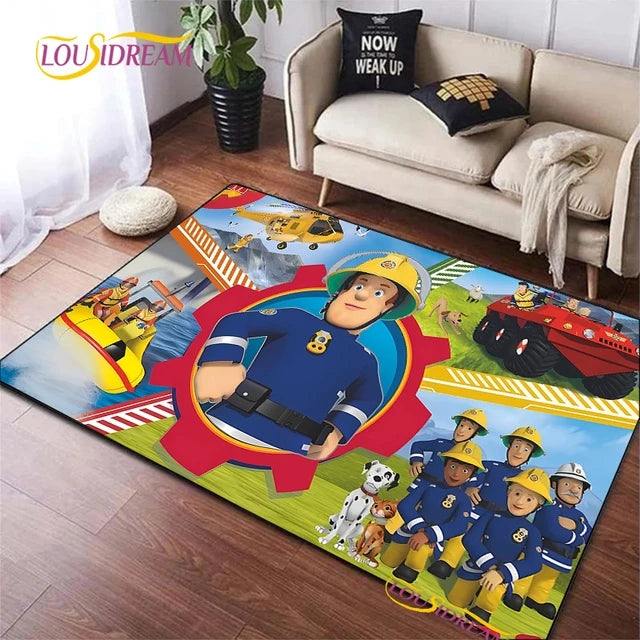 Fireman Sam Cartoon Cosplay Carpet Living Room Bedroom Sofa Rug Door Mat