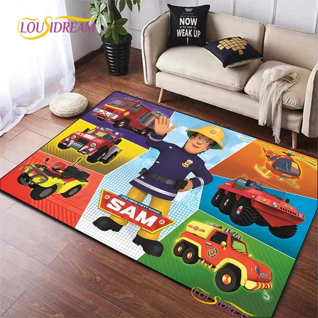 Fireman Sam Cartoon Cosplay Carpet Living Room Bedroom Sofa Rug Door Mat