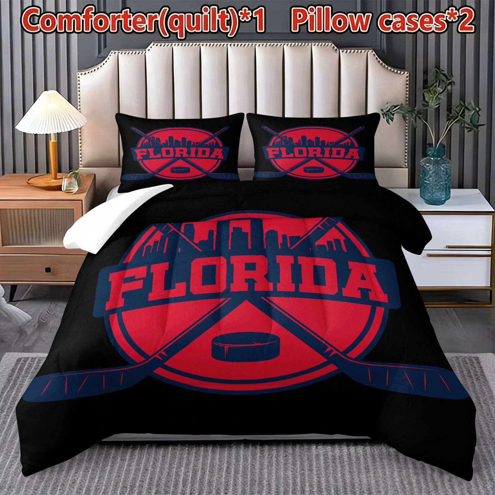 Florida Panthers Hockey League Comforter Pillowcase Sets Blanket All Season Reversible Quilted Duvet