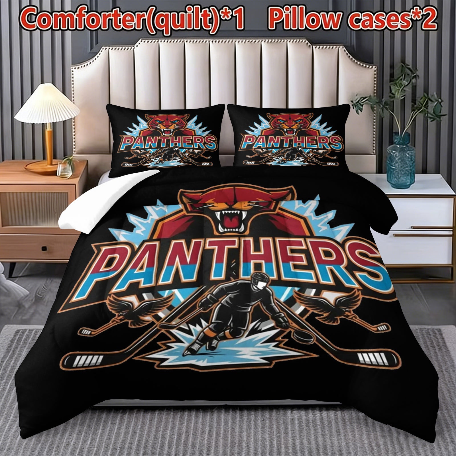 Florida Panthers Hockey League Comforter Pillowcase Sets Blanket All Season Reversible Quilted Duvet